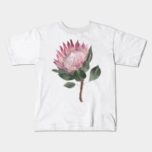 Pink Protea Flower Watercolour Painting Kids T-Shirt